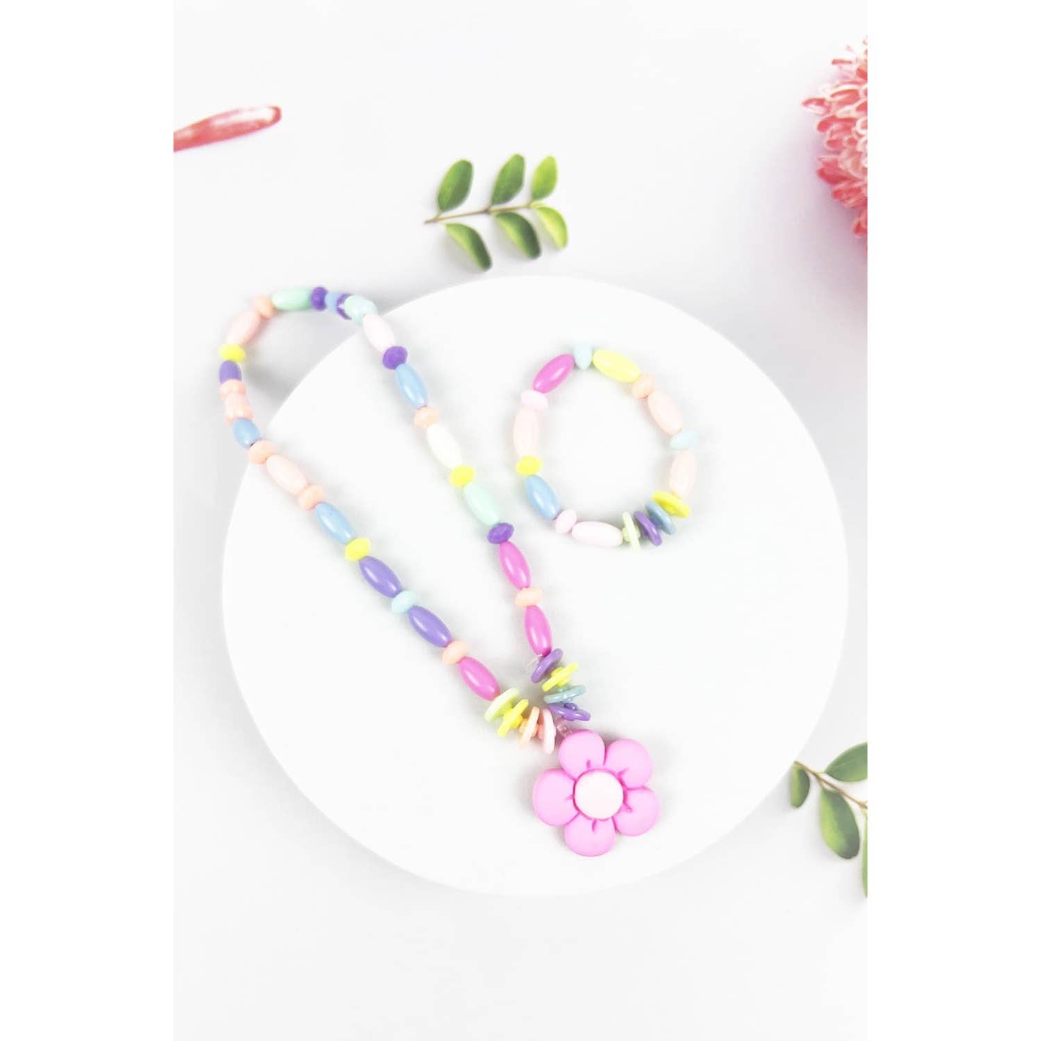 KIDS OBLONG BEADED NECKLACE WITH BRACELET SET